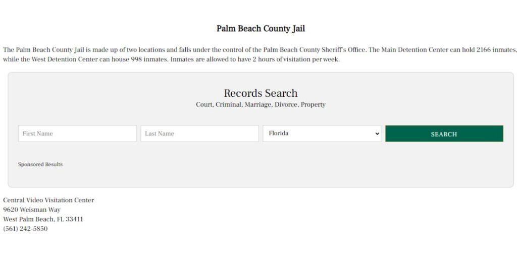 Palm Beach Jail Inmate Search tool